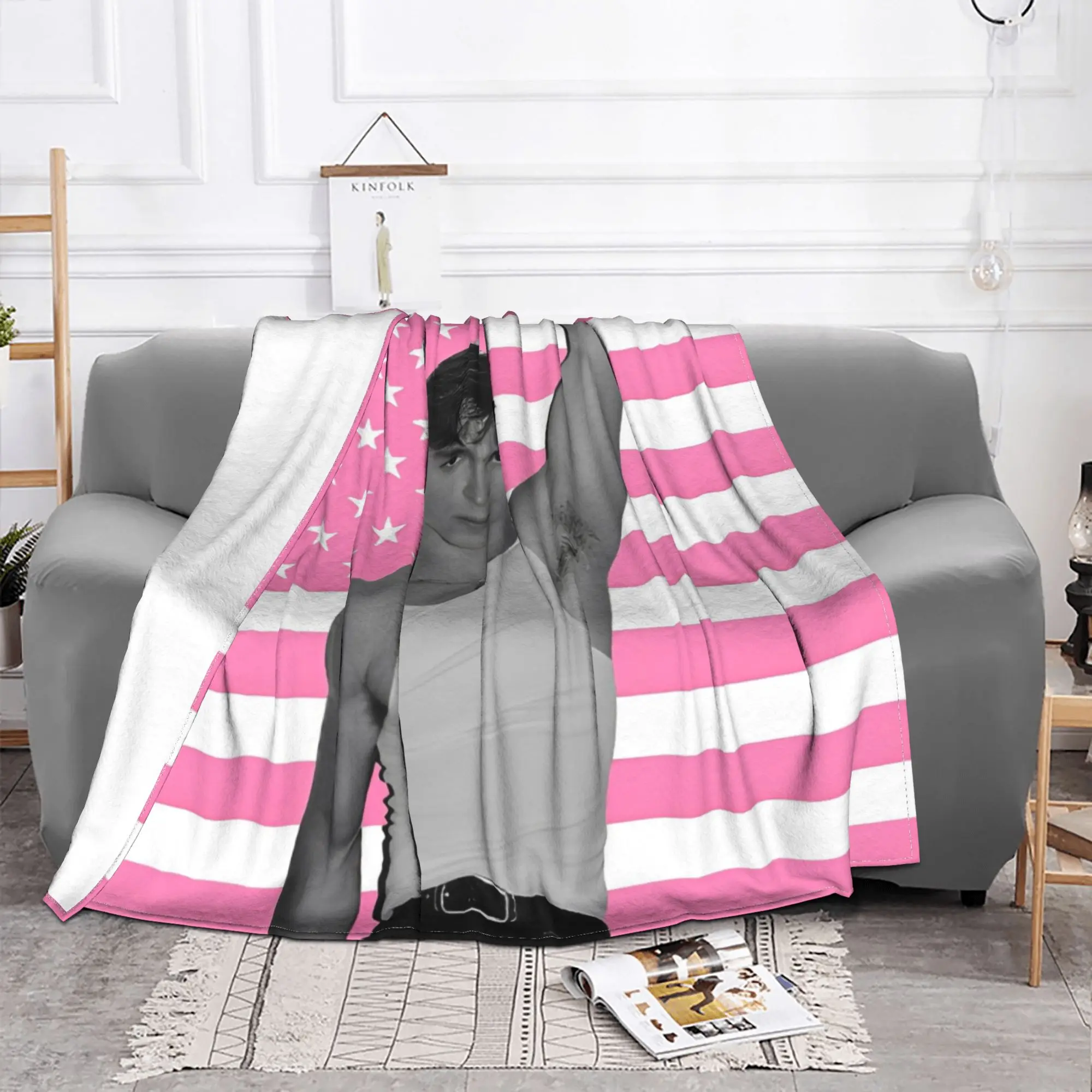 Nicholas Chavez Pink American Knitted Blanket  Flannel Throw Blanket Bed Sofa Decoration Soft Warm Bedspreads 2