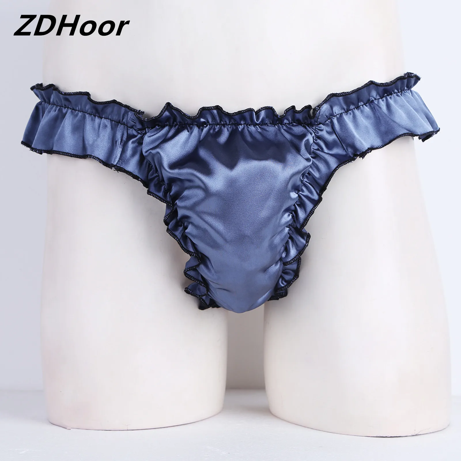 

Mens Sissy Lingerie T-back Briefs G-string Soft Shiny Ruffled Frilly Gay Bikini Thong Underwear Underpants Panties Nightwear