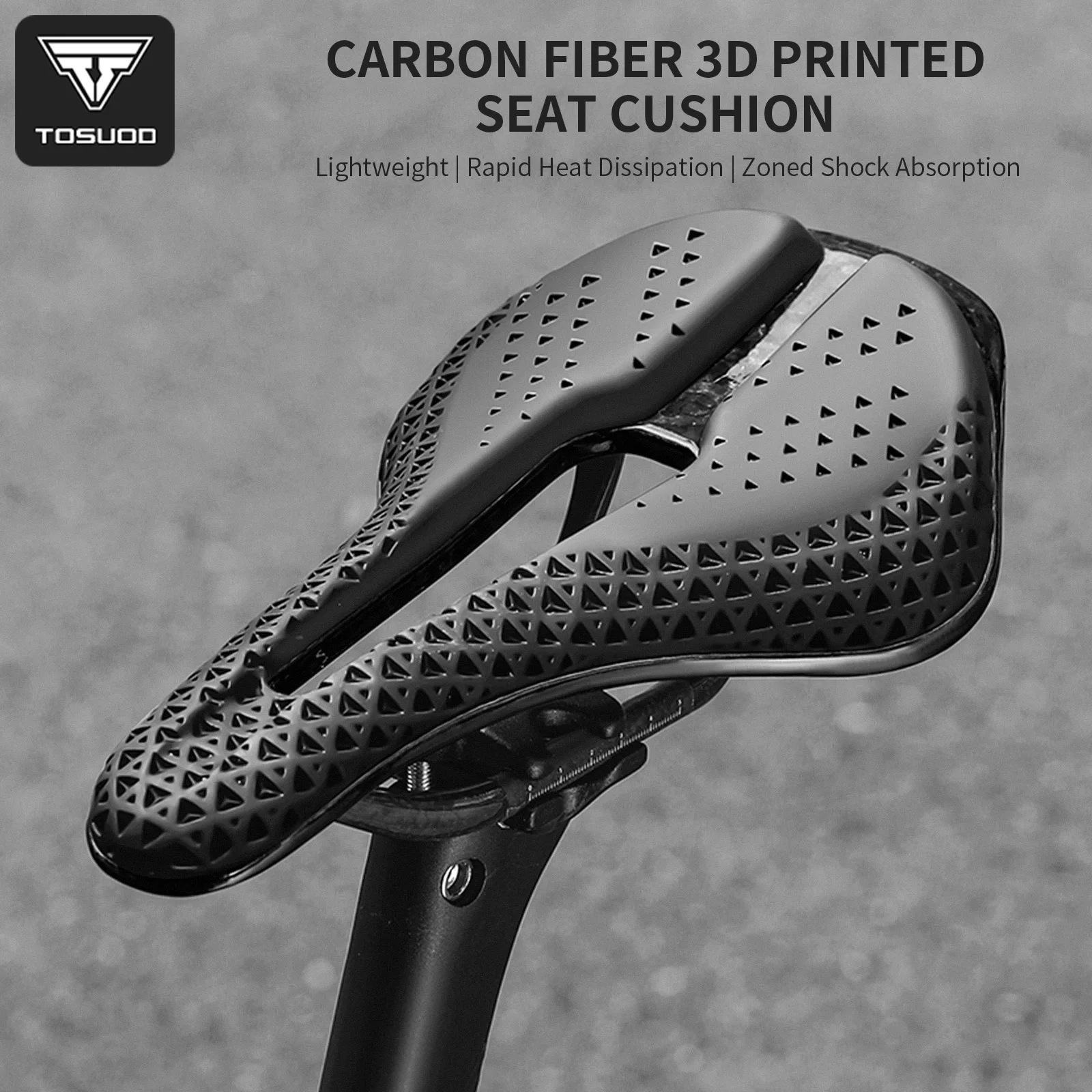TOSUOD 3D Printed Carbon Fiber Ultralight Hollow Bicycle Saddle Racing