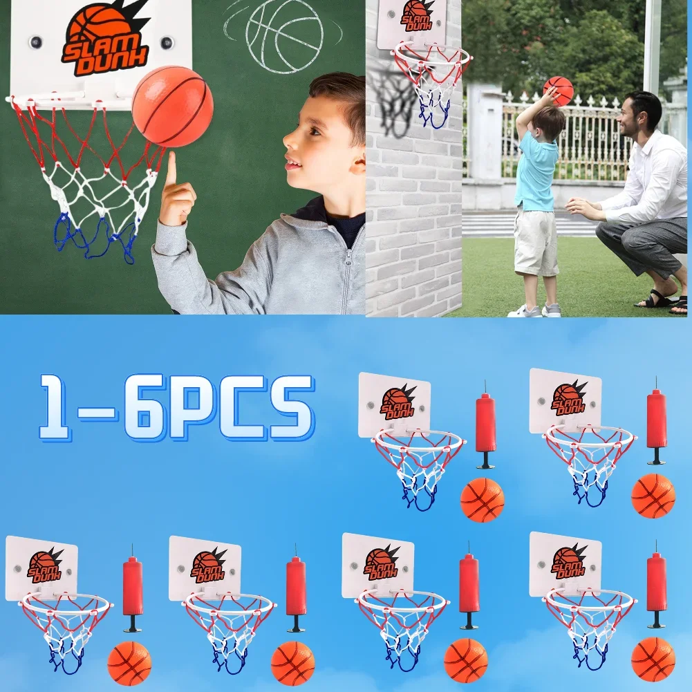 1-6PCS Mini Basketball Hoop Set Kids Sport Games with 1 Ball and 1 Inflatable Pump Basketball Set Indoor Outdoor Play for Kids