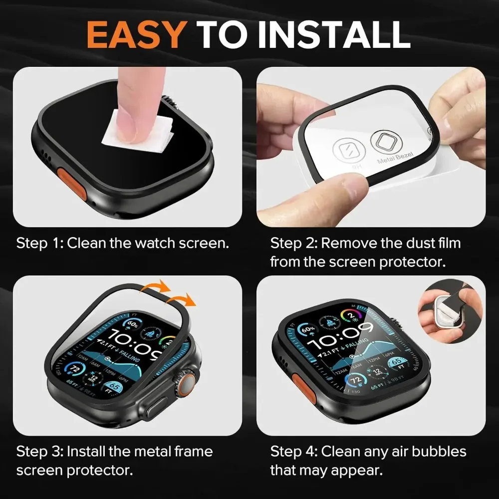 Premium Tempered Glass Screen Protector with Titanium Frame for Apple Watch Ultra 49mm - Anti-Scratch Film