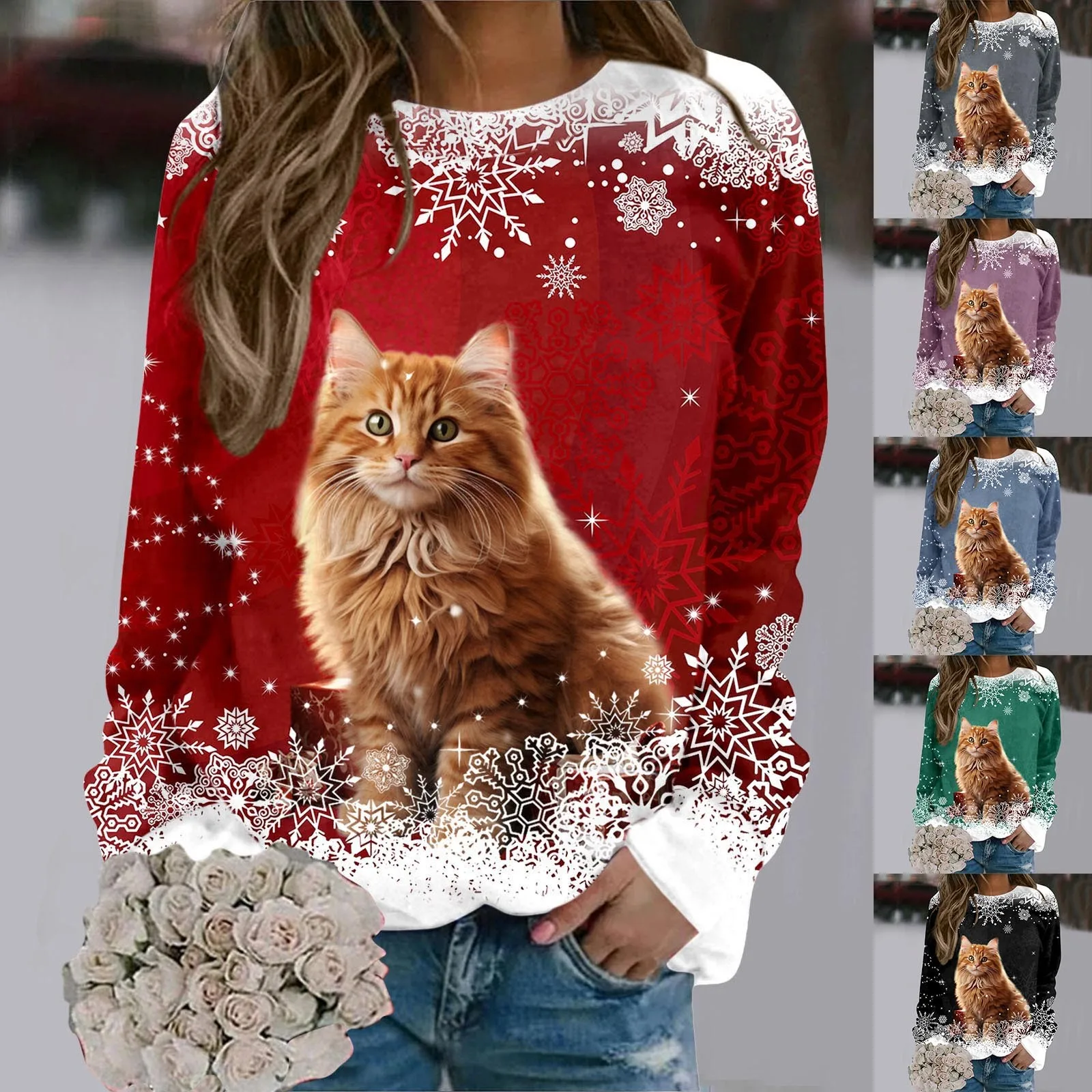 

Womens Merry Christmas Print O Neck Sweatshirt Round Neck Fit Pullover Tops Casual Long Sleeve Workout Shirts Loose Blouse
