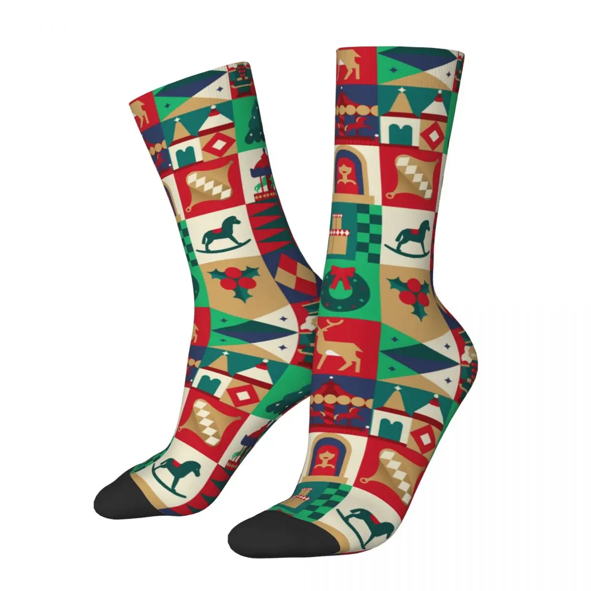 

Crazy Design Nutcracker Christmas Football Socks Merry Christmas And Happy New Year Crew Socks for Unisex Sweat Absorbing