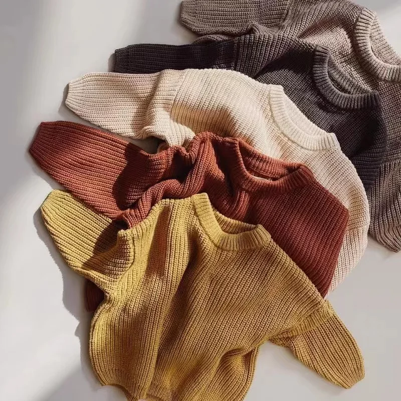 Knit Sweater Winter Fall Baby Infant Woolen Sweater Boys Girls Solid Color Round Neck Long Sleeve Knitted Pullovers