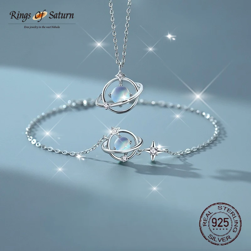 

Romantic 100% Pure 925 Sterling Silver Necklack For Women Fine Jewelry Moonlight Stone Planet Necklace Valentine's Day Gift