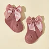 4 Pairs Baby Girl Socks Large Bow Princes Kids Middle Tube Socks Solid Color Spring Autumn Newborn Toddler Cotton Short Socks 5