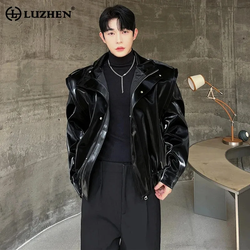 LUZHEN Spring Fashion Shoulder Pad Design Leather Jackets Men's Original Personality Trendy Korean Reviews Many Clothes LZ2529