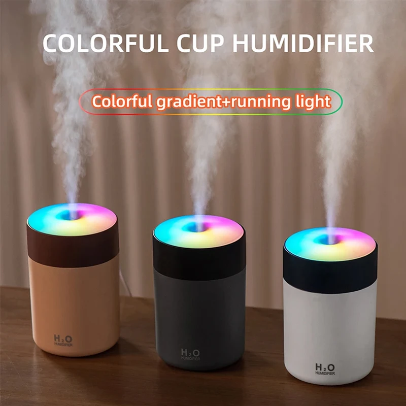 USB 휴대용 공기 가습기, 자동차 아로마 테라피 기계, 가정 침실 공기 청정기, 다채로운 LED 조명 포함, 300ml