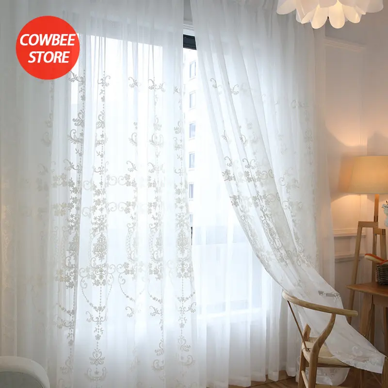 Embroidered White Tulle Sheer Curtains Living Room Bedroom Wedding Voile Flower Drapes Windows Backdrop Europe