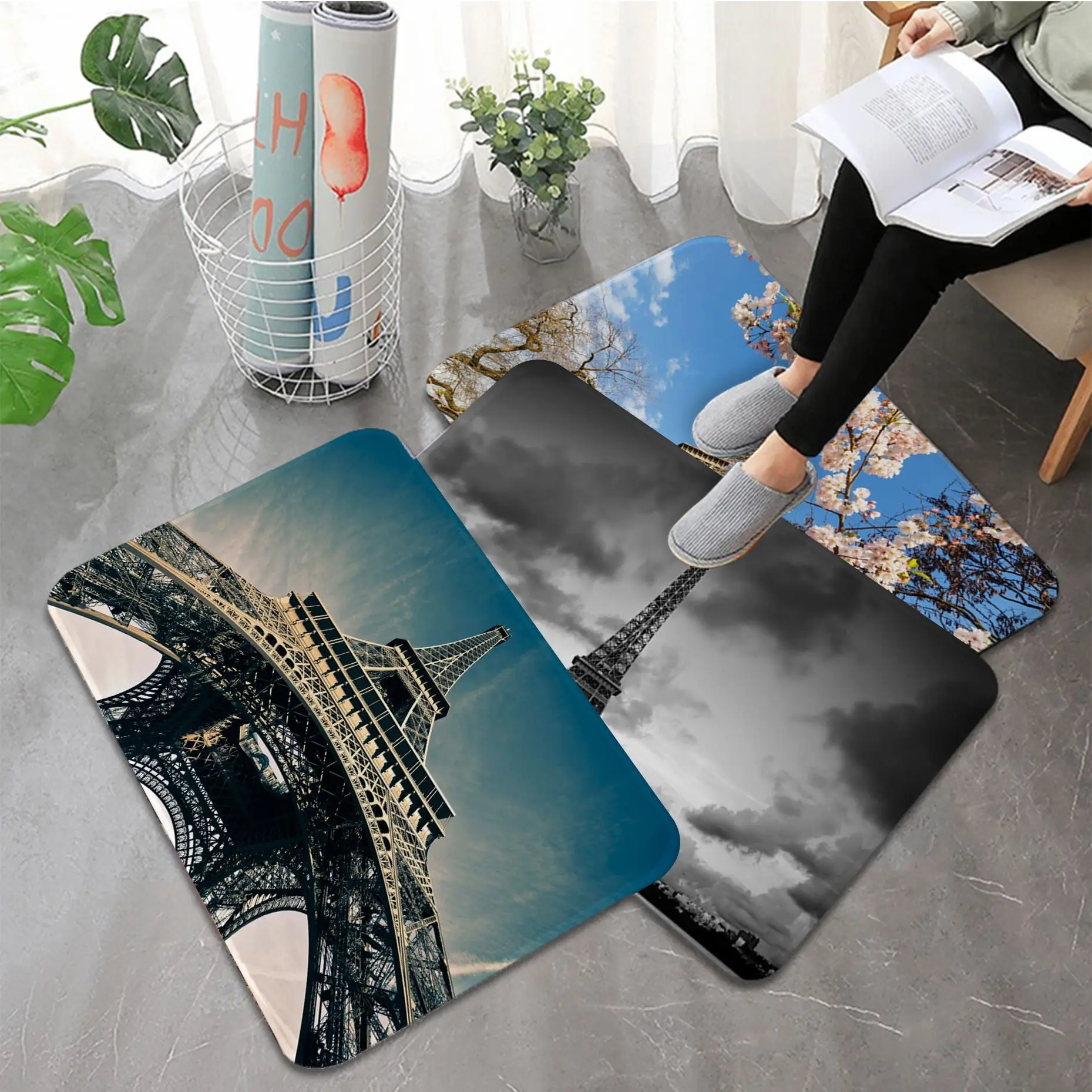 

Eiffel Tower floor carpet Children's room bedroom decorations Personalized fashion balcony non-slip door mat Living room carpet