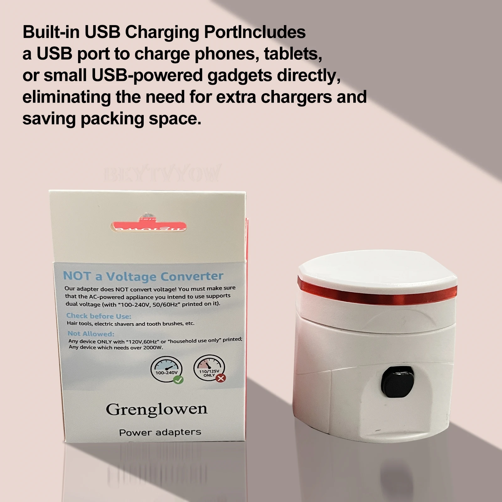 Grenglowen Universal Travel Power Adapter with USB - Global Plug Converter for U