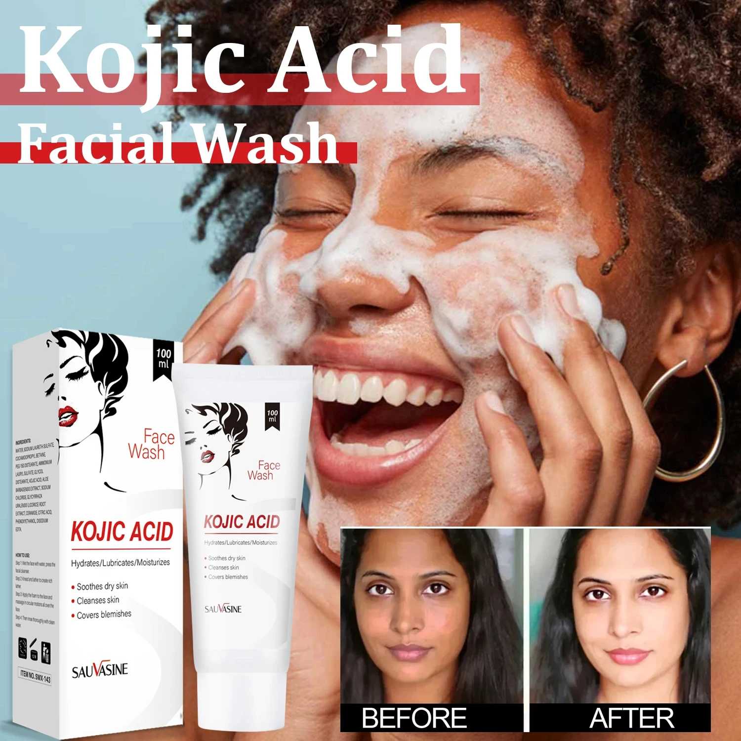 

Original Kojic Acid Facial Cleanser Foaming Cleanser Smoothing Cleanser Hydrating Body Lotion Whitening Moisturizing Skin Care P