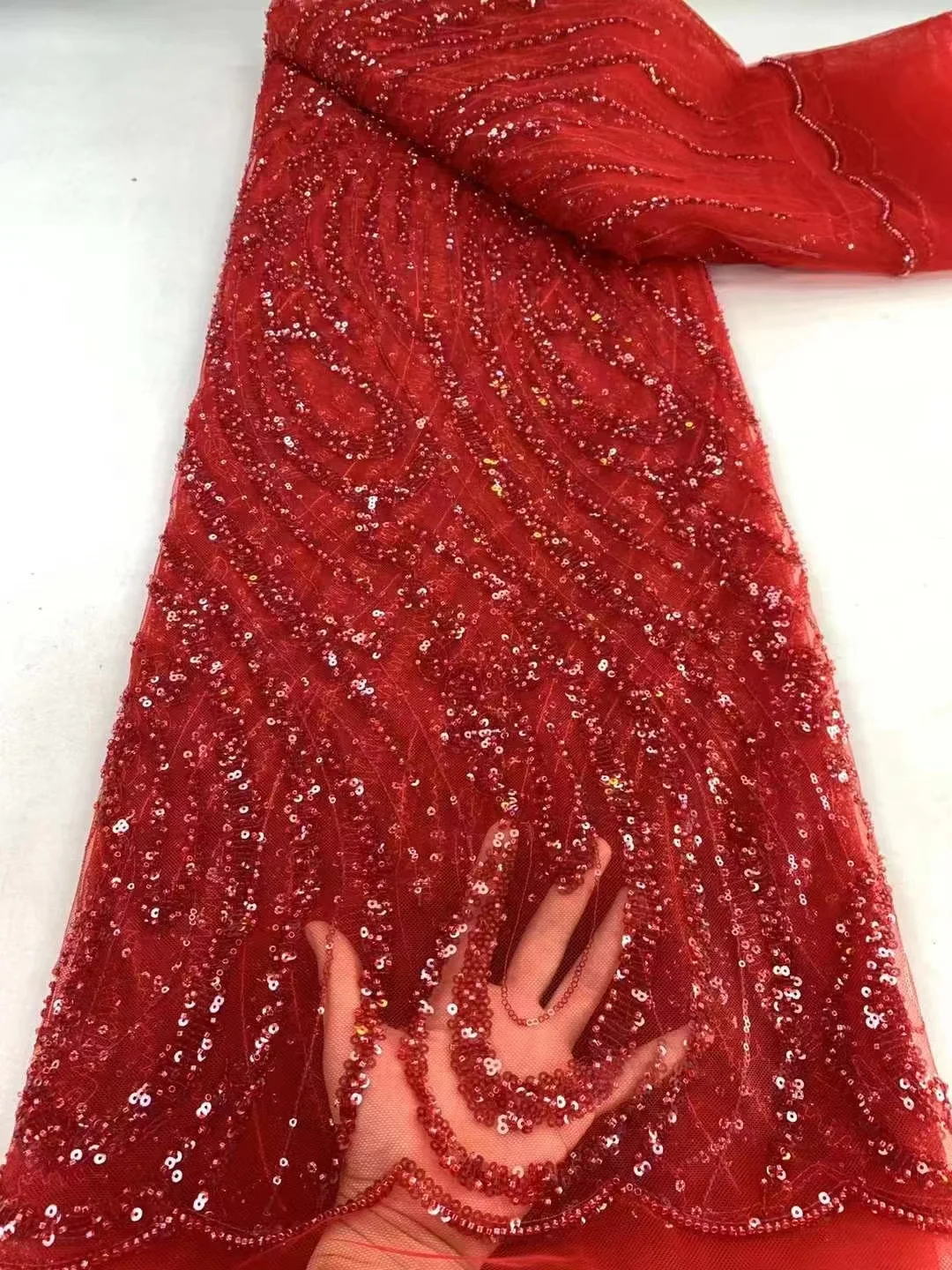 

African Groom Lace Fabric 5 Yards 2024 High Quality Nigerian Sequins Tulle Lace Fabric For Sewing Wedding Dress Women Diy Cloth