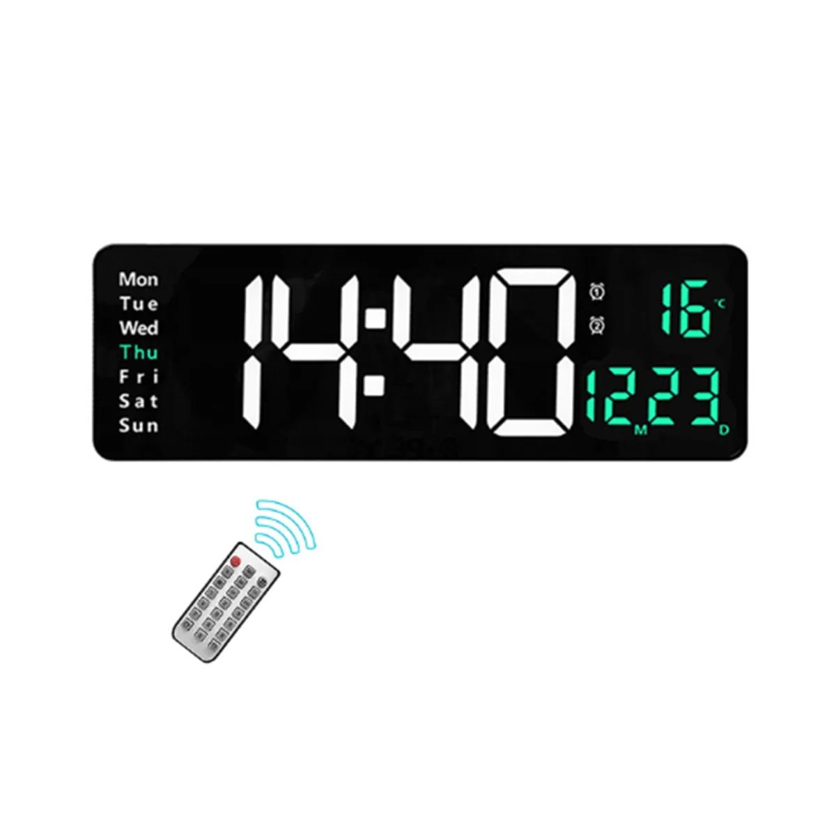 

16Inch LED Digital Wall Clock- Alarm Clock/Temp/Date/Week/Timer Remote Adjustable for Home/Gym/Office-Green Lights