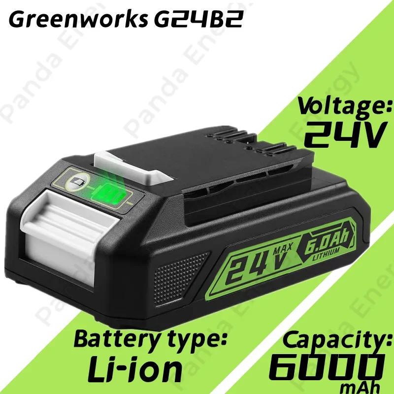 

Replacement greenworks 24v 6.0Ah bag708 battery 29842 lithium battery compatible with 20352 22232 24v greenworks battery tools