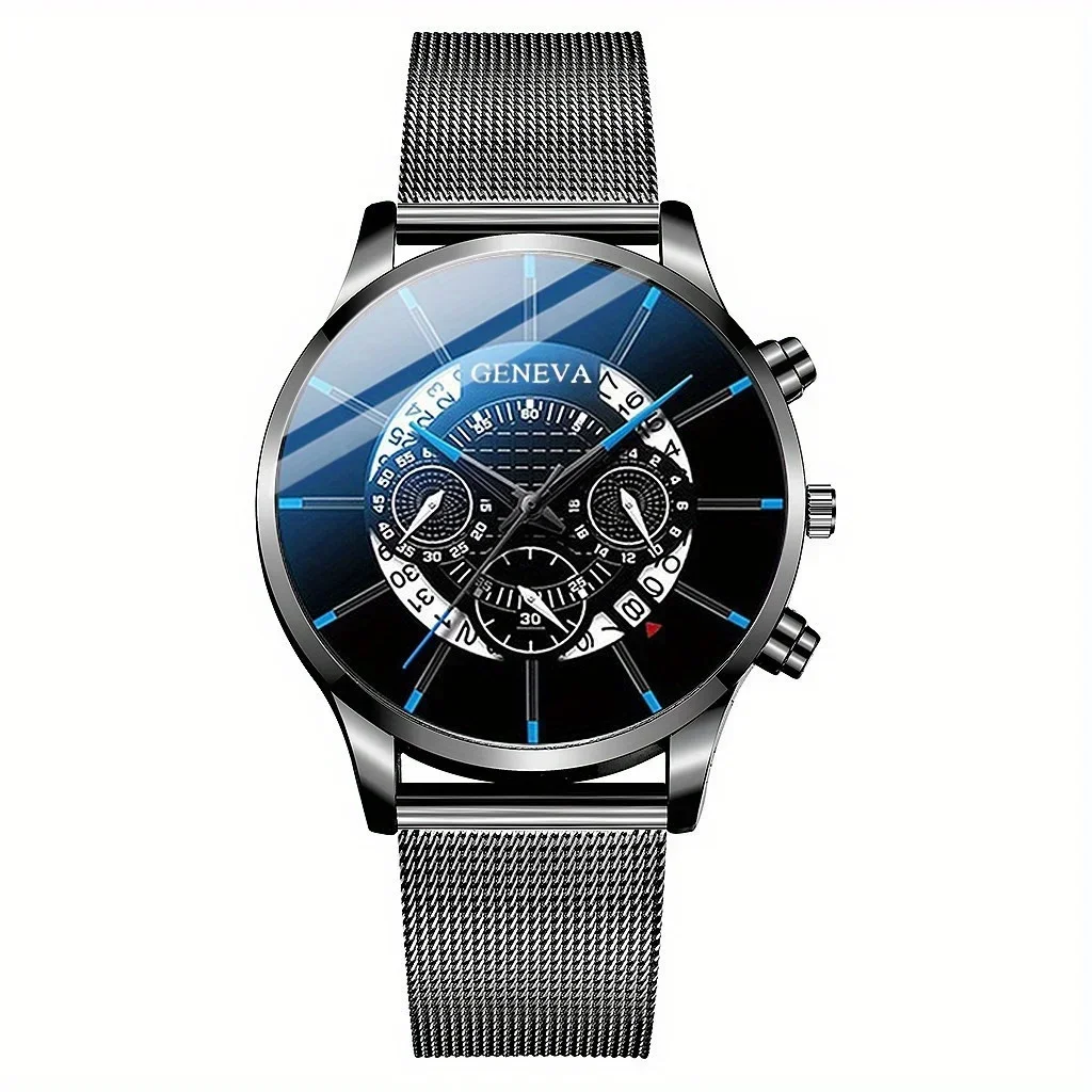 Popular Men's Watch Perspective Calendar Display Simple And Elegant Business Watch Multicolor Alloy Mesh Strap Watch Ultra-thin