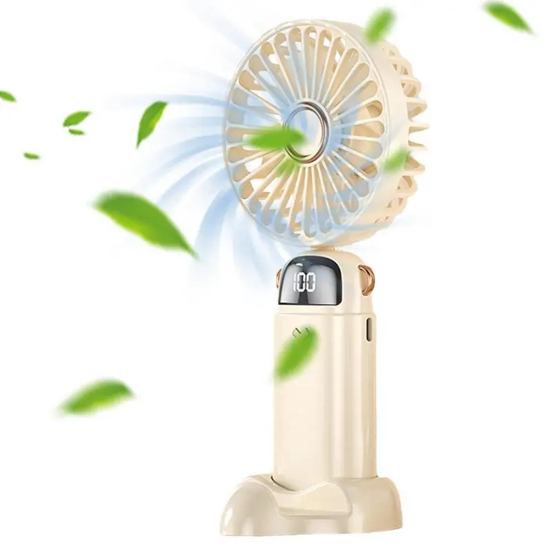 

Mini Portable Hand Fan Rechargeable Quiet USB Handheld Fan With LED Power Display 5 Speeds 90 Degree Foldable Pocket Fan