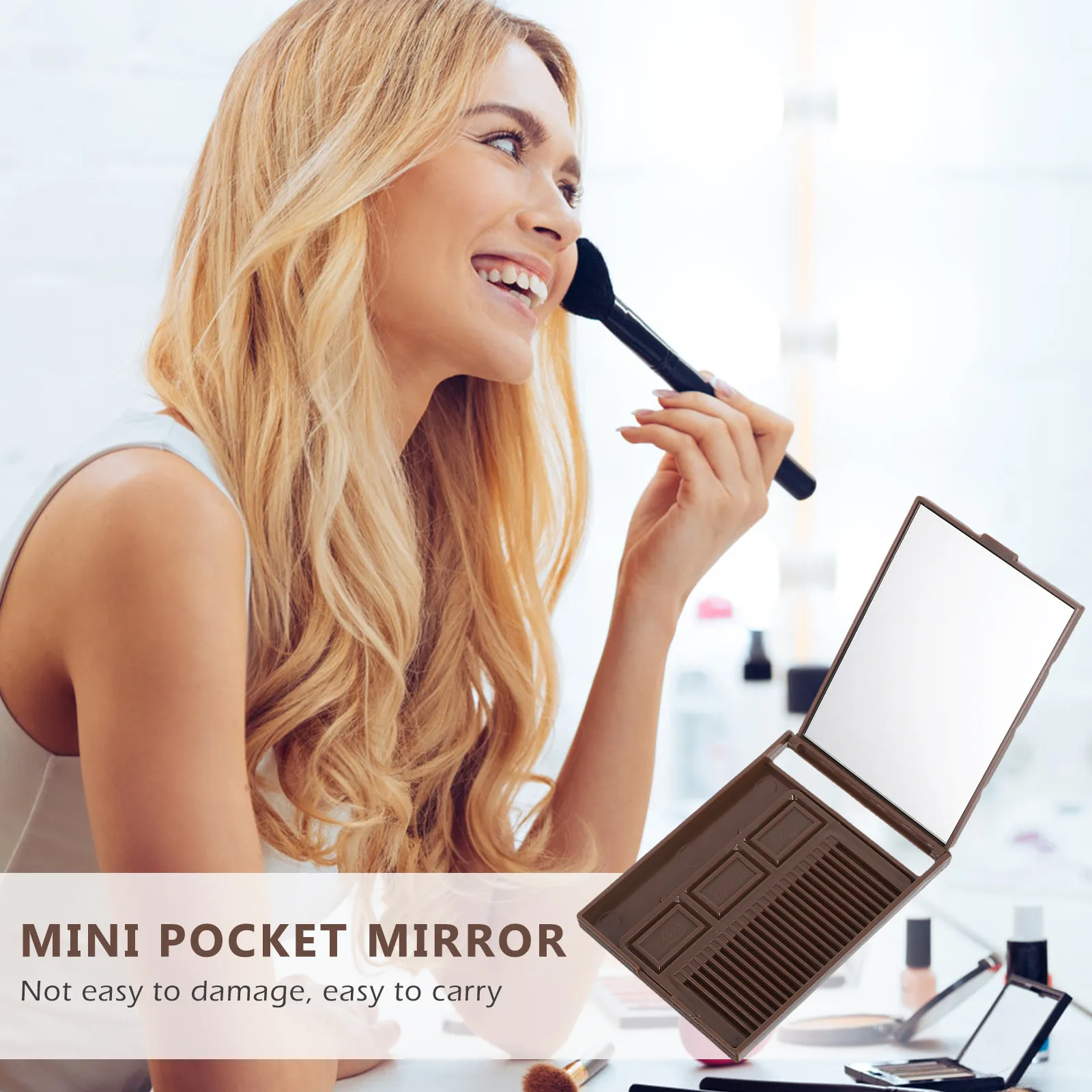 2Pcs 세련된 초콜릿 디자인 미니 포켓 거울 빗이 있는 소형 거울 투명 반사 표면 경량 여행용