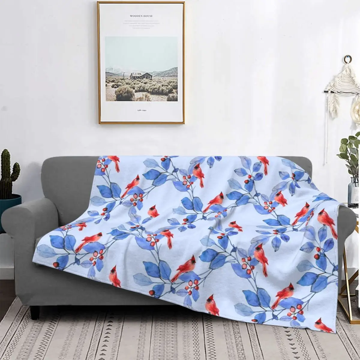 

Flowers And Birds Pattern Throw Blankets Sofa Cover Coral Fleece Plush Blanket for Home Bedroom Soft Warm Cozy Thin Quilt