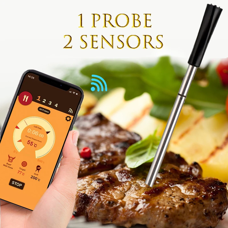 

Wireless Meat Food Thermometer for Oven Grill BBQ Steak Turkey Smoker Rotisserie Kitchen Smart Digital Bluetooth Barbecue Gifts