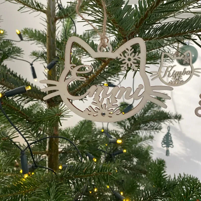 Christmas Decorations Wooden Animal Plaques Decor Vintage Christmas Personalized Wooden Paw Ornament Dog Cat Angel Wings Name Hanging Pendants New Year Kids Gift