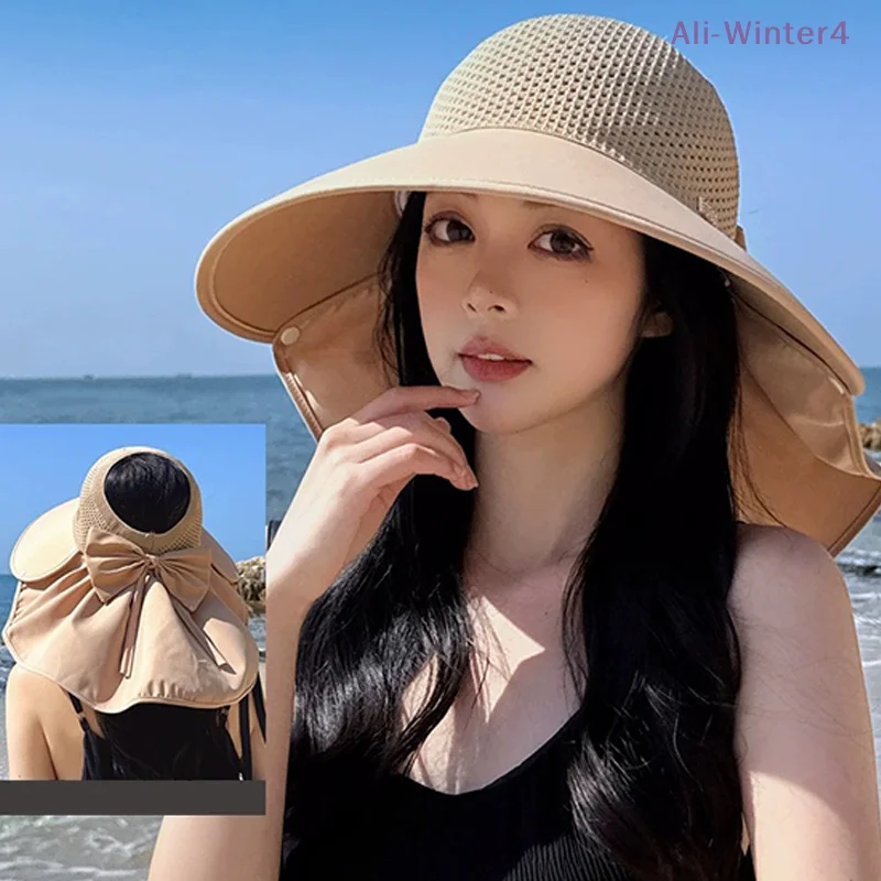 {Summer2} Damen-Sonnenschutz mit breiter Krempe zum Schutz des Gesichts, modischer Sonnenschutzhut mit UV-Schutz für den Strand im Freien_voghion.com