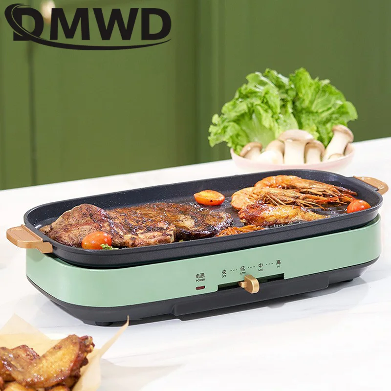 DMWD Electric Grill Non-stick Barbecue Machine Smokeless Korean Style Hotplate BBQ Teppanyaki Tools Household Grilled Meat Pan 2