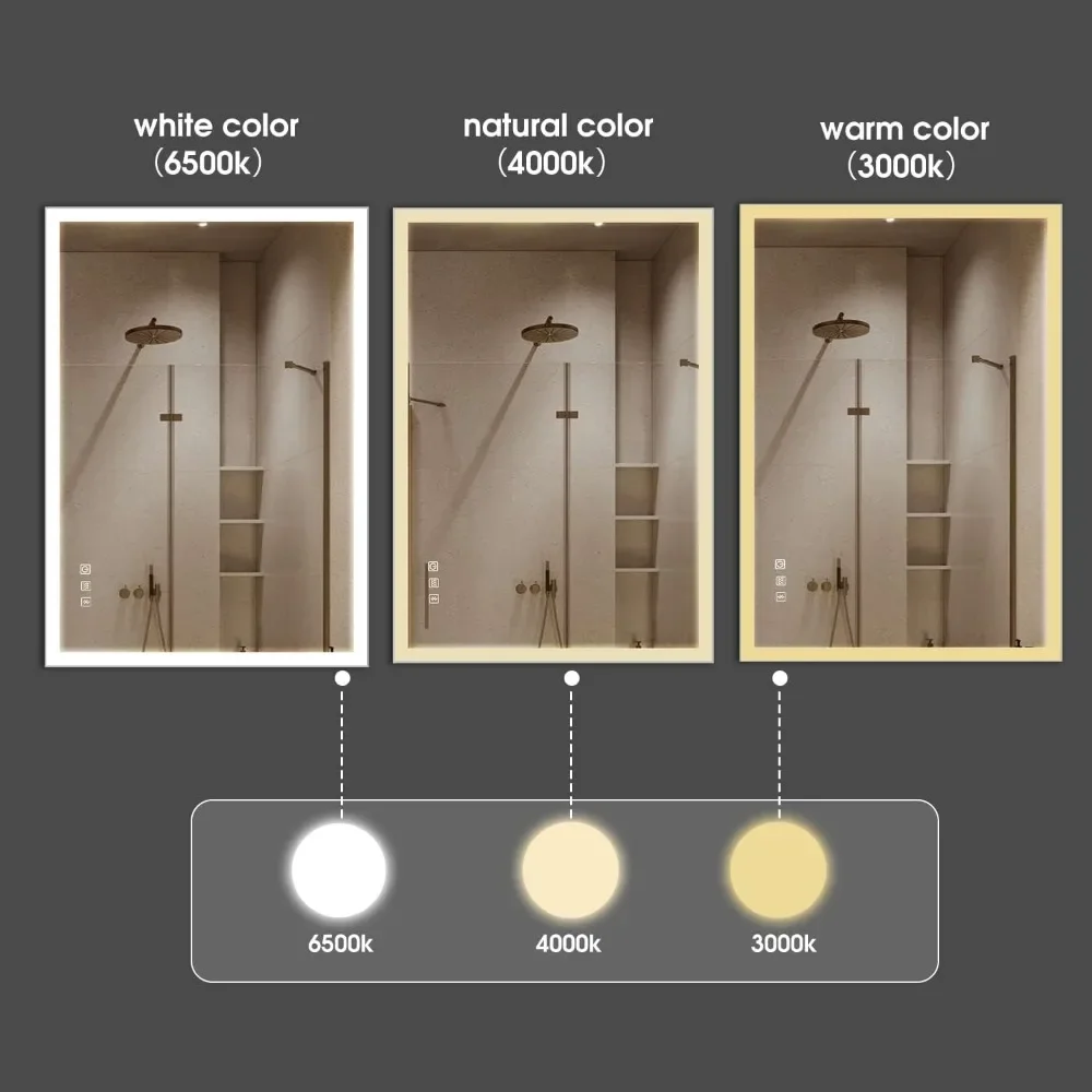 48&rsquo;&rsquo; x 28&rsquo;&rsquo; LED-Bathroom-Mirror-with-Frame, Bluetooth-Speakers, 3 Color Temperatures, Touch-Sensors, Dimmable Brightness