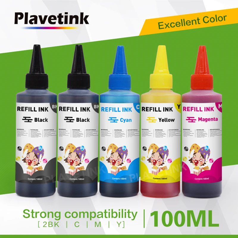 Plastetink 100Ml Ink Universal Dye Ink Bottle Per Hp 301 302 304 305 21 350 Per Epson L100 L200 L392 Per Stampante Canon Pg545 540