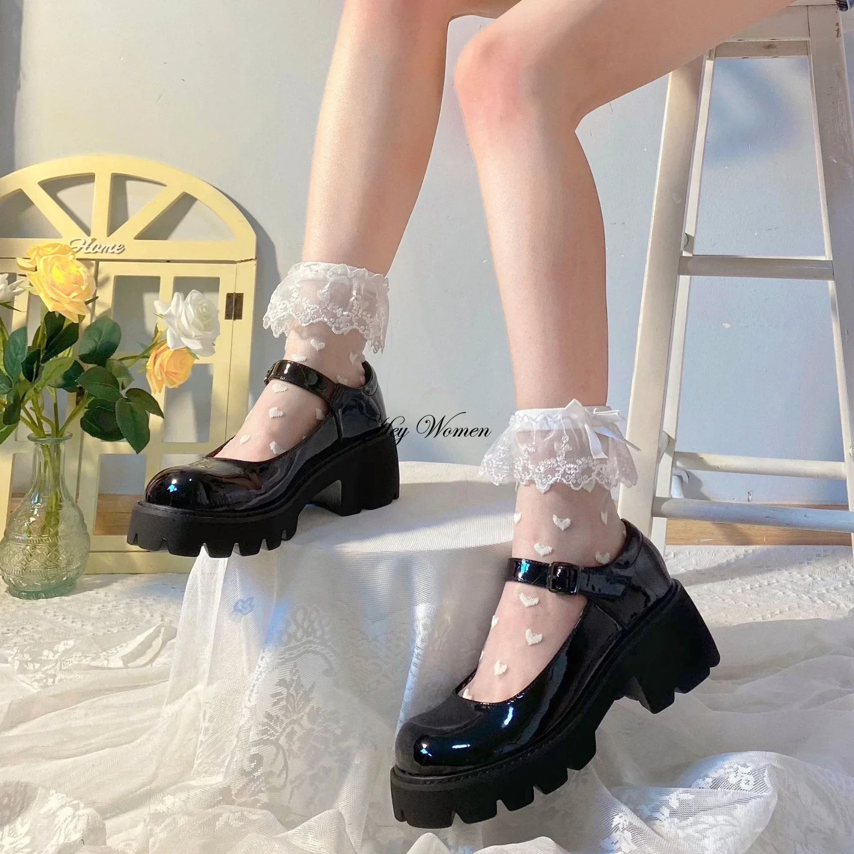 

Lace Socks Lolita Cute Love Heart Pattern Transparent Mesh Crew Socks Sweet Ruffled Bowknot Summer Thin Ankle Hosiery Underwear
