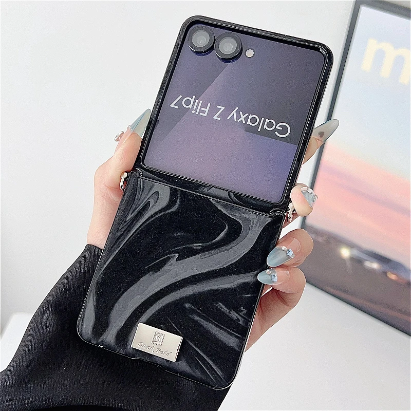 Luxury Water Ripple Leather Case with Nameplate and Lanyard - Fashion Back Cover