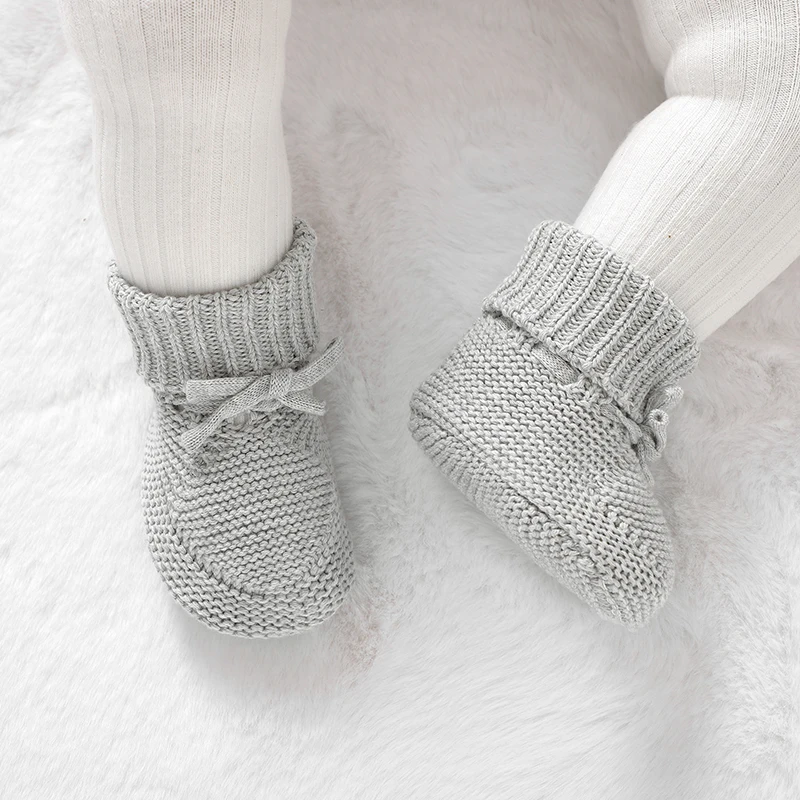 Infant Baby Shoes Knit Cotton Boys Girl Boots Fashion Tie Solid Newborn Walk Bed Footwear Toddler Kid Clothing Accessories 0-18M Casual Shoes