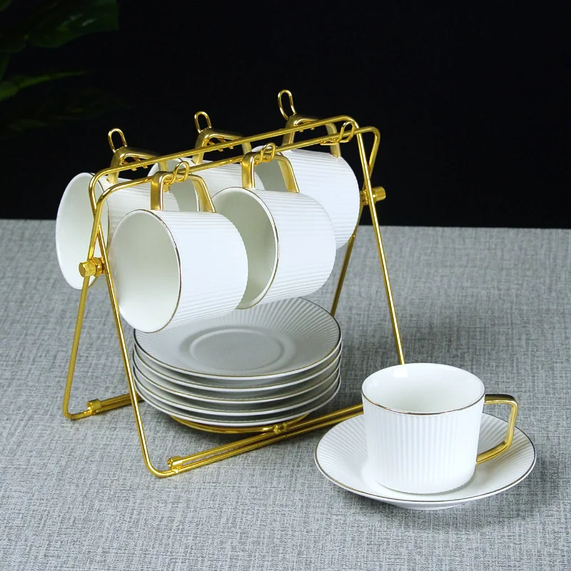 

Ceramic Coffee Tea Set Golden Cups Holders Rack Home Kitchen Tabletop Coffee Mug Holder Storage Organizer Rack Home Supplies