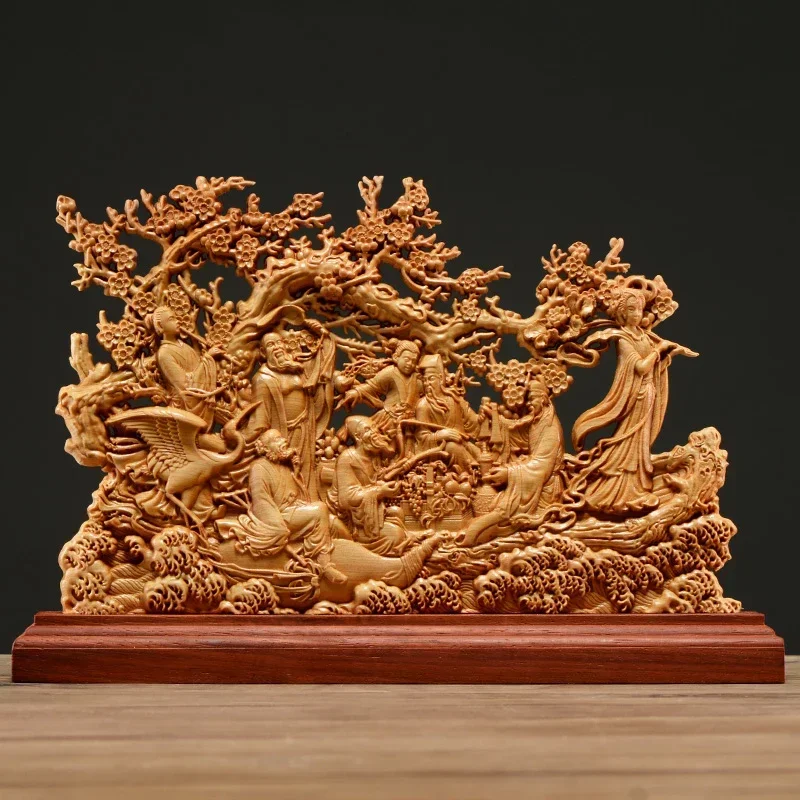 

Dish Collection Hollow God Wood Eight Wealth Immortals Decorative Home Carving Sculpture Decor Of Thuja