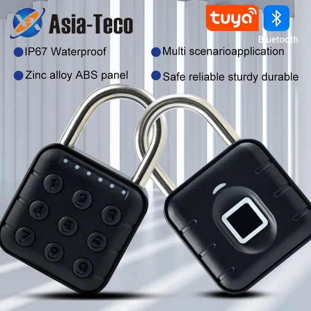 Tuya Bluetooth Smart Pad lock Biometric Digital Padlock Waterproof Code Fingerprint Electric Door Lock candados for Luggage Bag