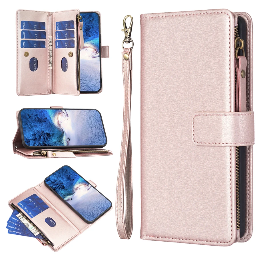 Luxury Wallet Zipper Leather Case For Samsung Galaxy S24 Ultra S23 Plus S22 S21 S20 FE A14 A15 A24 A25 A34 A35 A52 A53 A54 A55