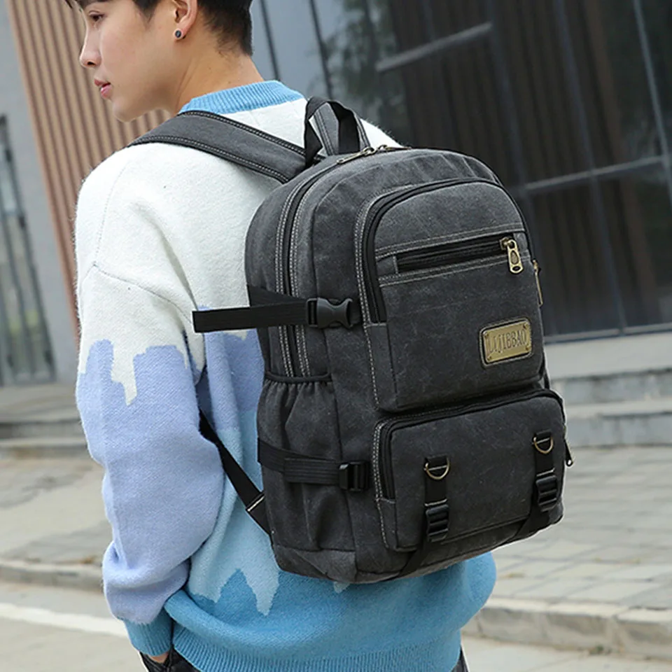 2024 New Outdoor Youth Travel Canvas Backpack Korean Edition Campus Fashion Men's And Women's Simple Design Solid Color Backpack