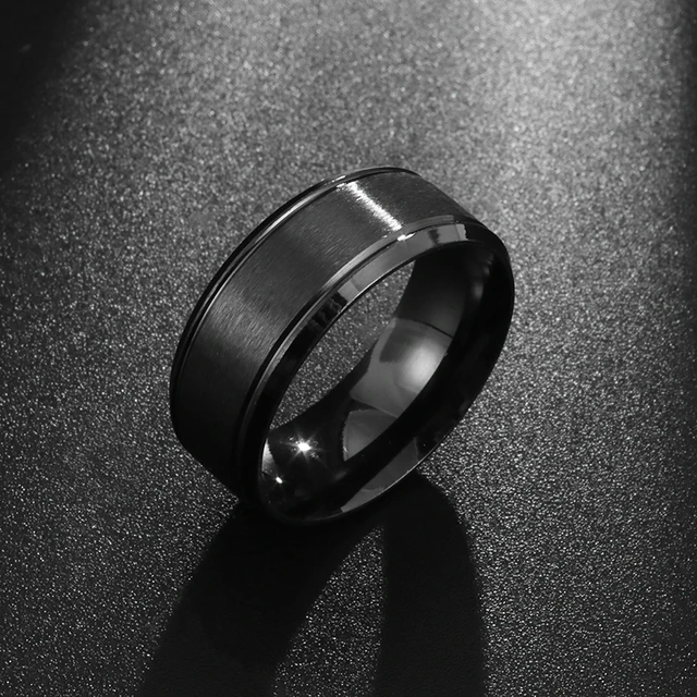 Stainless Steel Mens Black Name Wedding Ring Jewelry