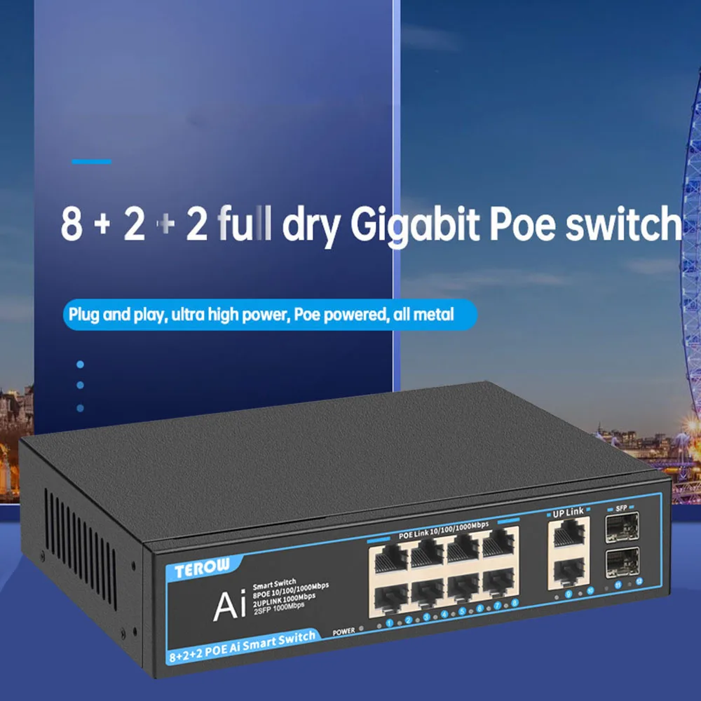 TEROW Gigabit Switch 8 Ports POE Switch 2Uplink 2 SFP Fast Switch Build-in Power Supply 52V 12W for IP Camera Wireless AP images - 6