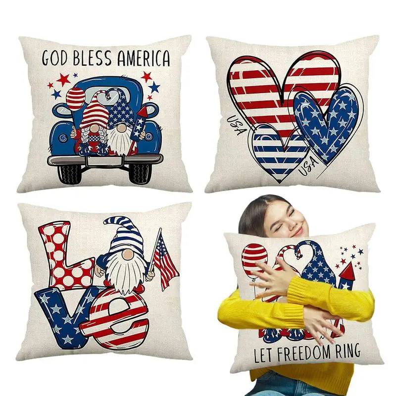 

Independence Day Pillow Covers 17.71*17.71in Set Of 4 Memorial Day Patriotic Throw Pillow Covers Decorative Pillowcase Home