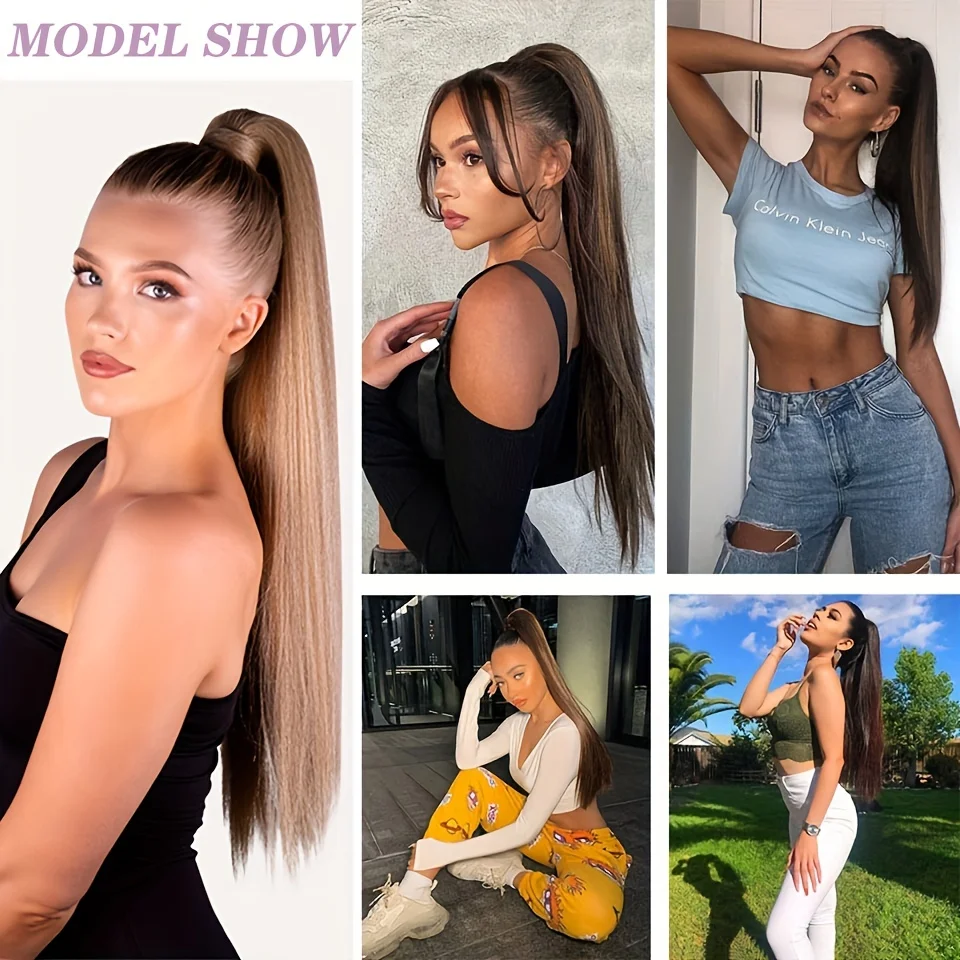 Synthetic Straight Claw Clip On Ponytail Hair Extensions