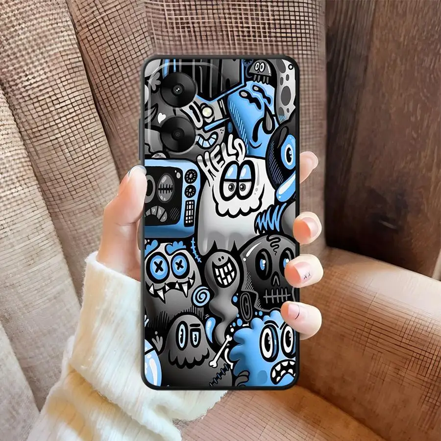 Black Soft Phone Cover Case with Graffiti Design