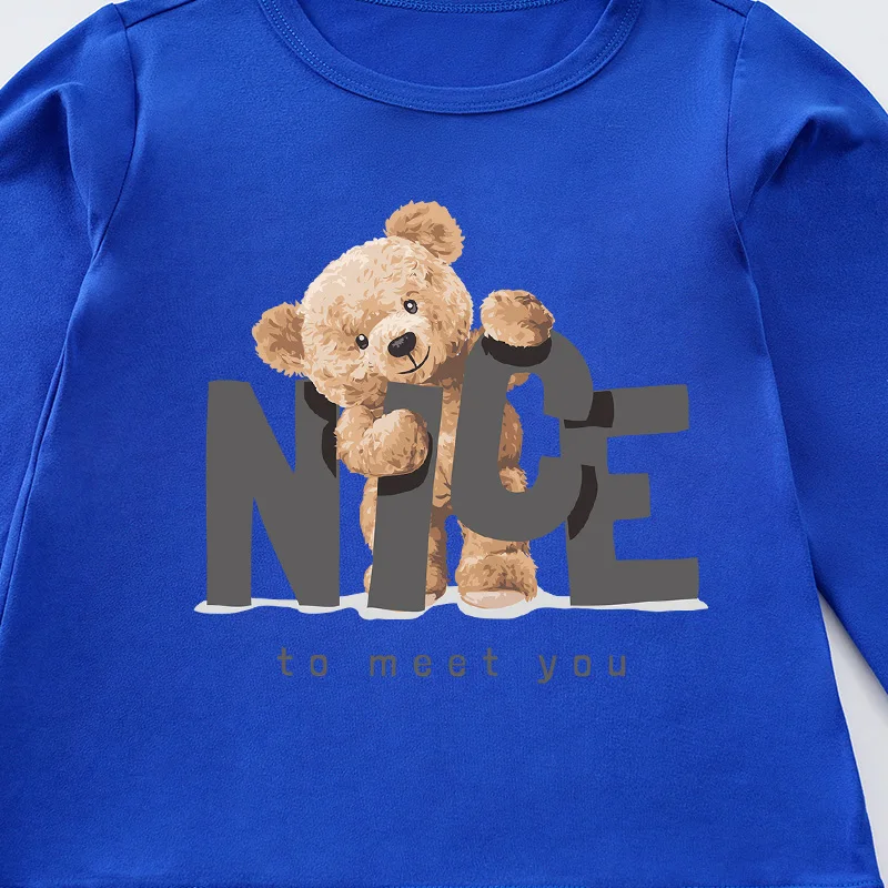 Baby Clothes For Boys And Girls Cute Cartoon Teddy Bear Comfortable Spring And Autumn Round Neck Long Sleeved Children's T-Shirt