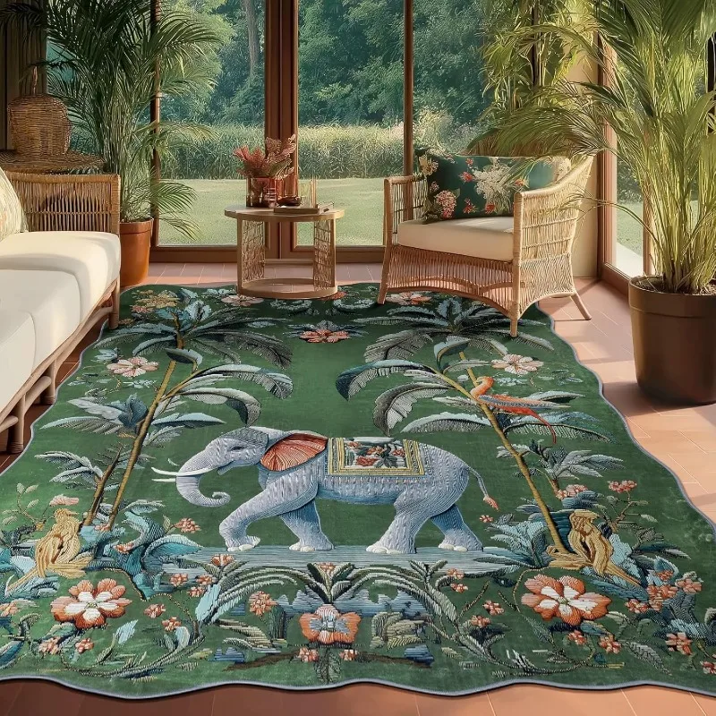 Retro Living Room Carpet Green Large Area Peacock Print Bedroom Rug Nordic Style High-end Home Decoration Coffee Table Mat Tapis