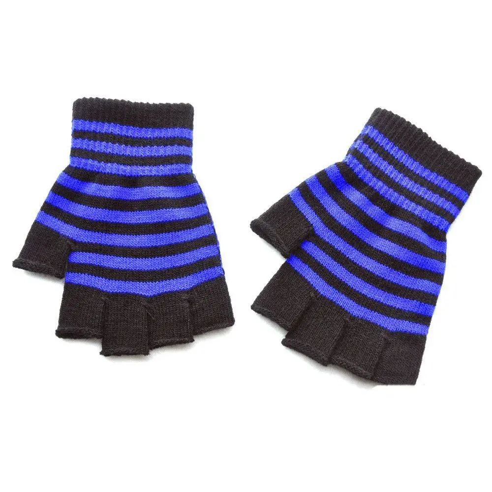 Student Warm Knit Mittens Winter Fingerless Elastic Knitted Gloves Striped Knit Mittens Thicken