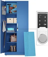 Metal Storage Cabinet with Digital Lock  Garage Storage Cabinet  Pegboard  71" Lockable Tool Cabinet  Locking Cabinets Dark Blue 1