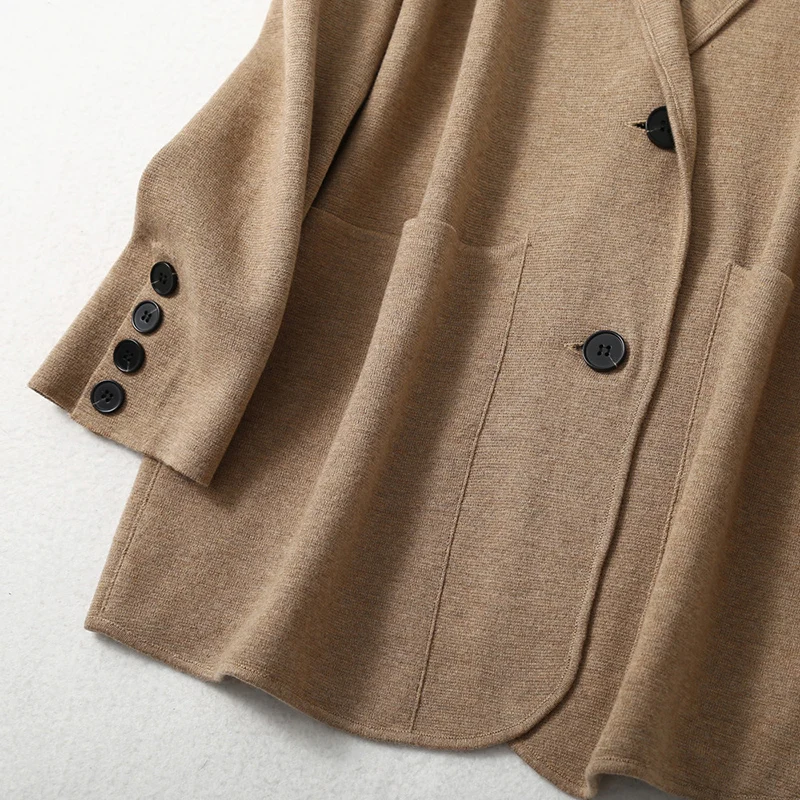 Women Blazer Cashmere Silk Blends Solid Colors Camel Long Sleeve Buttons Down Fashion Jacket Coat  Winter Warm XL XXL LY051 4