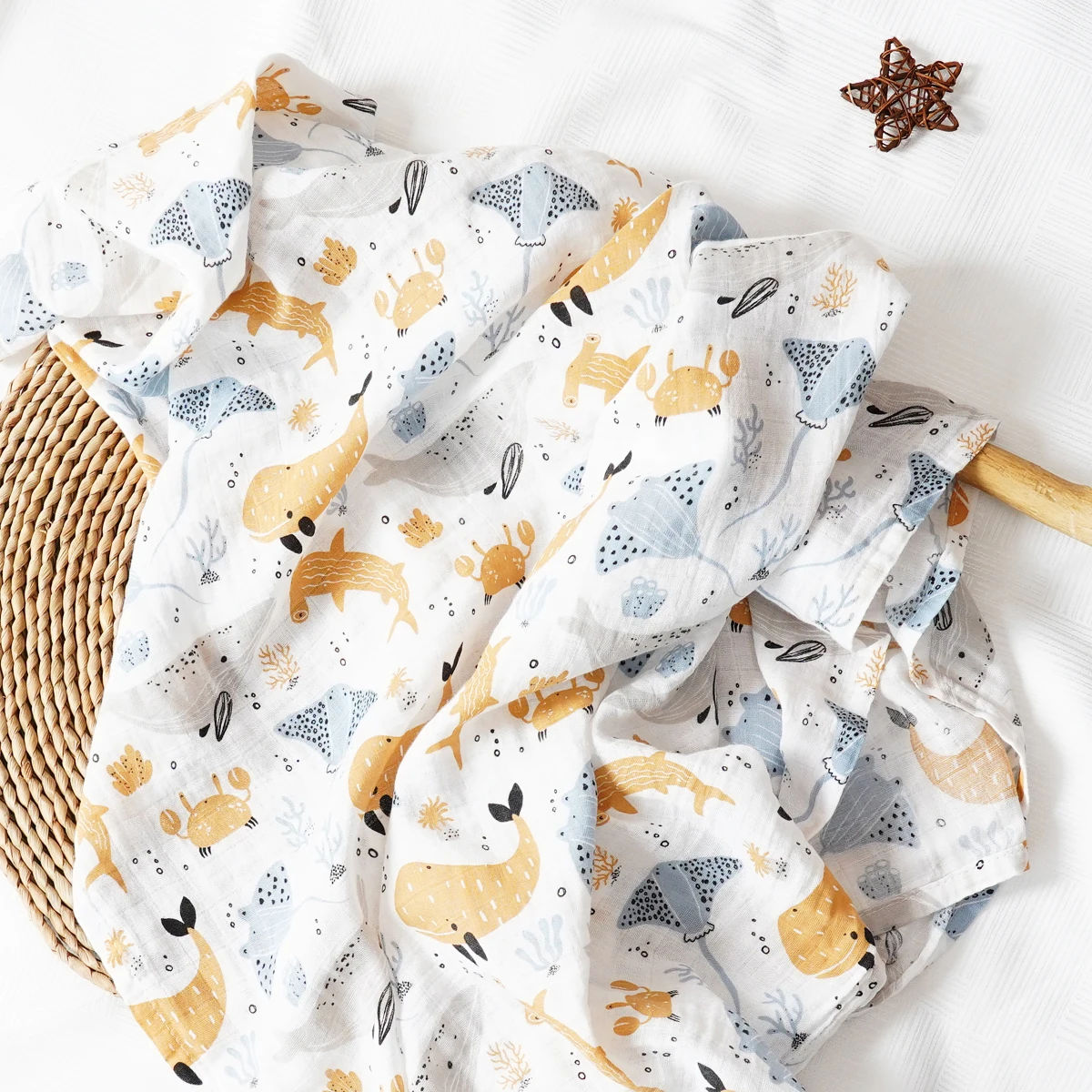 1PCS Baby Muslin Swaddle 100% Cotton Soft Baby Blanket For Newborn Baby Wrap Sleepsack Bath Towel 120*110cm 4