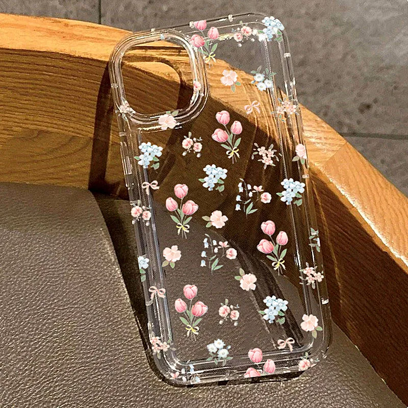 Cartoon Cherry Floral Clear Phone Case Cover, Soft Protective
