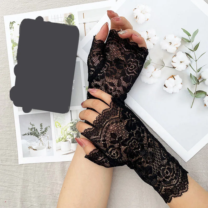 New Sailor Dance Long Fingerless Gloves Summer Womens Sexy Lace Sunscreen Gloves Ladies Half Finger Fishnet Dance Mitten adjustable sexy lace gloves elbow length long lace mittens half finger gloves fingerless ribbon fishnet mesh bridal party gloves